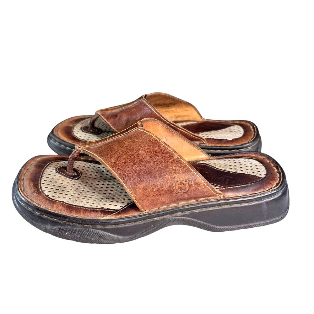 Vintage Born Brown Distressed Leather Chunky Thong Flip-Flop Sandals Slip-on 8M